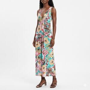 Natori Private Luxuries Women's Multicolor Floral Maxi Dress V-Neck Sz XS Dragon